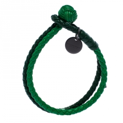 Bottega Veneta Green Bi-color Intrecciato Nappa Leather Double Strand Bracelet M