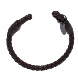 Pre Owned Bottega Veneta Brown Intrecciato Nappa Leather Open Cuff Bracelet