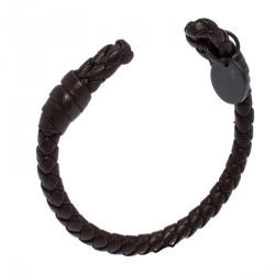 Pre Owned Bottega Veneta Brown Intrecciato Nappa Leather Open Cuff Bracelet