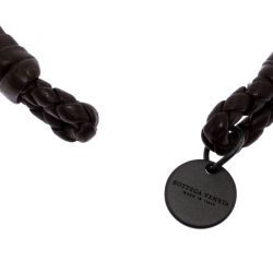 Pre Owned Bottega Veneta Brown Intrecciato Nappa Leather Open Cuff Bracelet