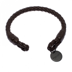 Pre Owned Bottega Veneta Brown Intrecciato Nappa Leather Open Cuff Bracelet