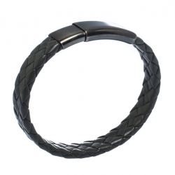 Bottega Veneta Grey Intrecciato Woven Leather Sterling Silver Bracelet