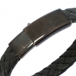 Bottega Veneta Grey Intrecciato Woven Leather Sterling Silver Bracelet