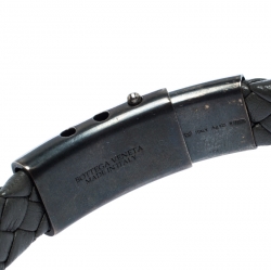 Bottega Veneta Grey Intrecciato Woven Leather Sterling Silver Bracelet
