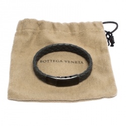 Bottega Veneta Grey Intrecciato Woven Leather Sterling Silver Bracelet