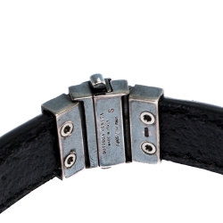 Bottega Veneta Black Intrecciato Woven Leather Silver Bracelet S