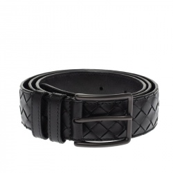 Bottega Veneta Black Intrecciato Leather Belt 100CM