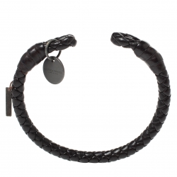 Bottega Veneta Dark Brown Intrecciato Nappa Leather Open Cuff Bracelet