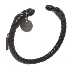 Bottega Veneta Dark Brown Intrecciato Nappa Leather Open Cuff Bracelet