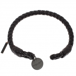 Bottega Veneta Dark Brown Intrecciato Nappa Leather Open Cuff Bracelet