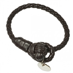 Pre Owned Bottega Veneta Brown Intrecciato Leather Single Knot Bracelet
