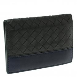 Pre Owned Bottega Veneta Dark Grey/Blue Intrecciato Leather Card Holder