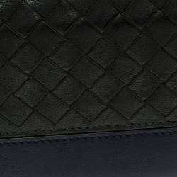 Pre Owned Bottega Veneta Dark Grey/Blue Intrecciato Leather Card Holder