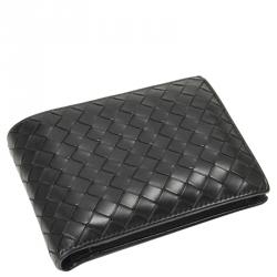 Bottega Veneta Black Intrecciato Leather Bi-fold Wallet