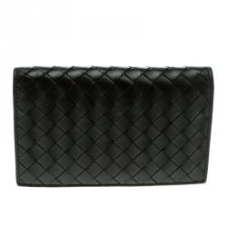 Pre Owned Bottega Veneta Black Intrecciato Leather Tri Wallet