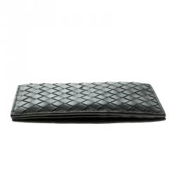 Pre Owned Bottega Veneta Black Intrecciato Leather Tri Wallet