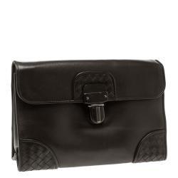 Bottega Veneta Dark Brown Leather Clutch