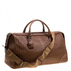 Pre Owned Bottega Veneta Brown Intrecciato Leather Medium Duffel Bag