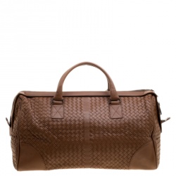 Pre Owned Bottega Veneta Brown Intrecciato Leather Medium Duffel Bag