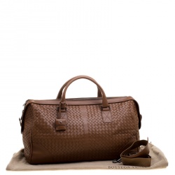 Pre Owned Bottega Veneta Brown Intrecciato Leather Medium Duffel Bag