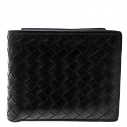 Pre Owned Bottega Veneta Dark Brown Intrecciato Bifold Wallet