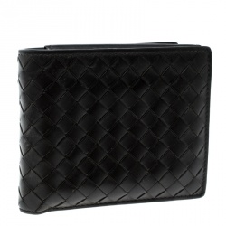 Pre Owned Bottega Veneta Dark Brown Intrecciato Bifold Wallet