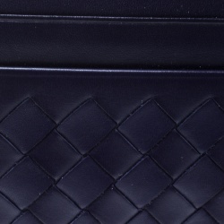 Pre Owned Bottega Veneta Blue Intrecciato Leather Card Holder