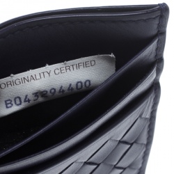 Pre Owned Bottega Veneta Blue Intrecciato Leather Card Holder