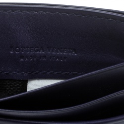 Pre Owned Bottega Veneta Blue Intrecciato Leather Card Holder