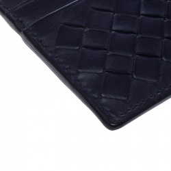 Pre Owned Bottega Veneta Blue Intrecciato Leather Card Holder