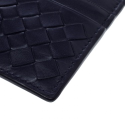 Pre Owned Bottega Veneta Blue Intrecciato Leather Card Holder