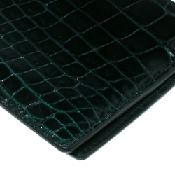 Bottega Veneta Green Crocodile Bi Fold Wallet 