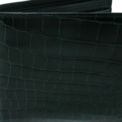 Bottega Veneta Green Crocodile Bi Fold Wallet 