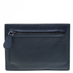 Pre Owned Bottega Veneta Navy Blue Intrecciato Leather Prusse Card Holder