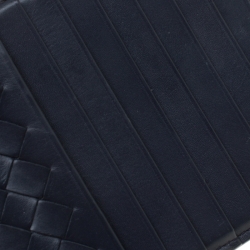 Pre Owned Bottega Veneta Navy Blue Intrecciato Leather Prusse Card Holder