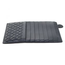 Pre Owned Bottega Veneta Navy Blue Intrecciato Leather Prusse Card Holder