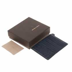 Pre Owned Bottega Veneta Navy Blue Intrecciato Leather Prusse Card Holder