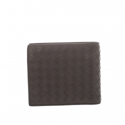 Pre Owned Bottega Veneta Dark Brown Intrecciato Leather Bifold Wallet