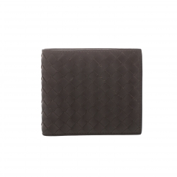 Pre Owned Bottega Veneta Dark Brown Intrecciato Leather Bifold Wallet