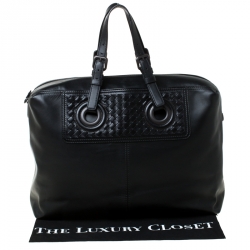 Pre Owned Bottega Veneta Black Intrecciato Leather Large Oculus Duffle Bag