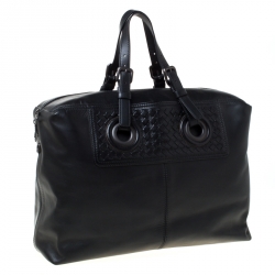 Pre Owned Bottega Veneta Black Intrecciato Leather Large Oculus Duffle Bag
