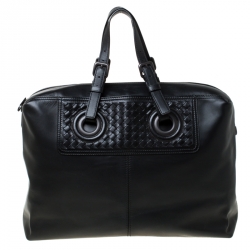 Pre Owned Bottega Veneta Black Intrecciato Leather Large Oculus Duffle Bag