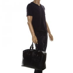 Pre Owned Bottega Veneta Black Intrecciato Leather Large Oculus Duffle Bag