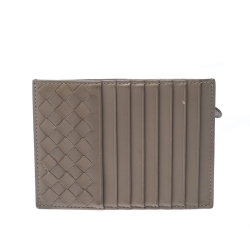 Pre Owned Bottega Veneta Beige Intrecciato Leather Card Holder 8CC