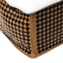 Pre Owned Bottega Veneta Tri Color Intrecciato Leather Checker Tote