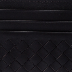 Pre Owned Bottega Veneta Brown Intrecciato Leather Slim Card Holder