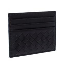 Pre Owned Bottega Veneta Brown Intrecciato Leather Slim Card Holder