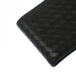 Pre Owned Bottega Veneta Dark Green Intrecciato Leather Bifold Wallet