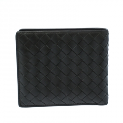Pre Owned Bottega Veneta Dark Green Intrecciato Leather Bifold Wallet