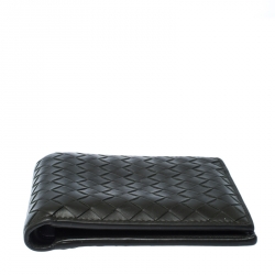 Pre Owned Bottega Veneta Dark Green Intrecciato Leather Bifold Wallet